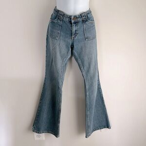 Authentic 90s Vintage Pinstripe Texture Bellbottom Jeans